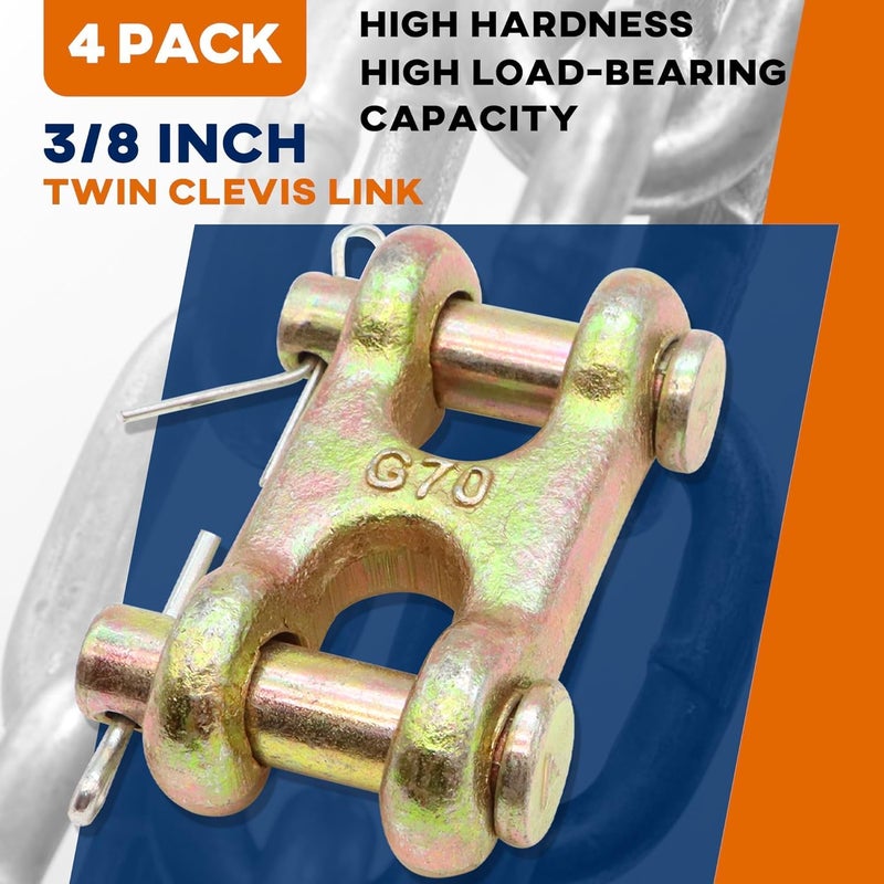 Terixe 4 Pack 3/8 Inch Twin Clevis Link, Alloy Steel Chain Repair Links for Safety Chains - 3/8 Chain Link Connector, Working Load Capacity of 6600 lbs - Image 2